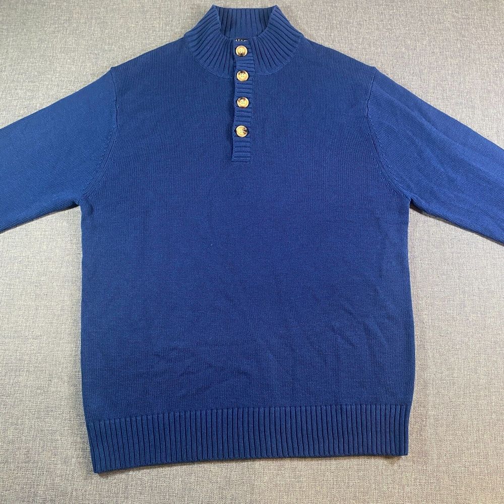 Kallspin Mock Neck‎ Henley Sweater Mens Size Large Navy Blue Luxury Wool Acrylic